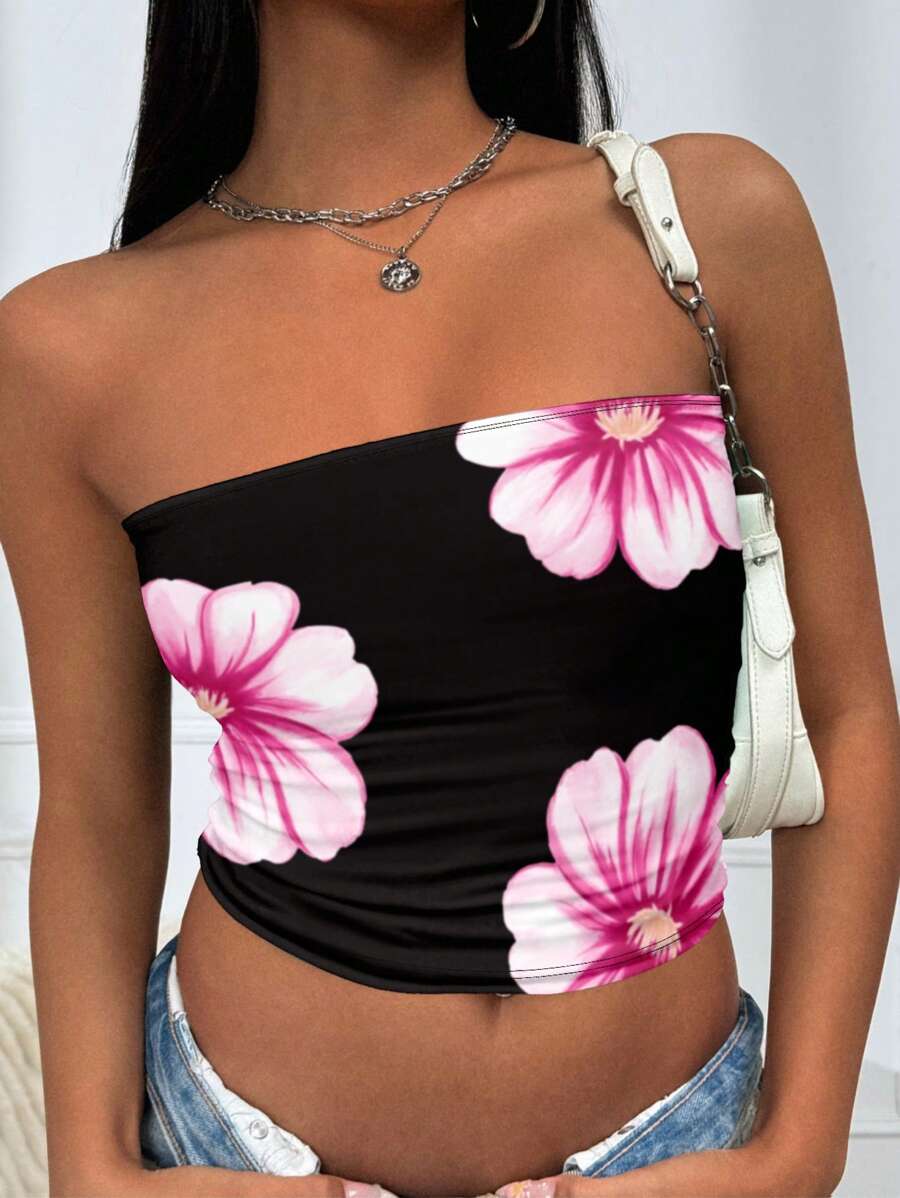 INAWLY Women's Y2K Floral Print Cropped Bustier Top - Multicolor - View 1