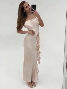 Aloruh Vestido de flores con hombros descubiertos y cinturón con sash para mujer, para boda/temporada