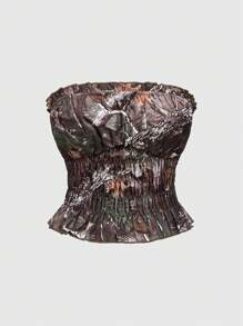 ROMWE J-Fashion Y2K Vintage Leaf Camo Full Print Cropped Tube Top And Mini Skirt 2pcs Set - Multicolor - View 7