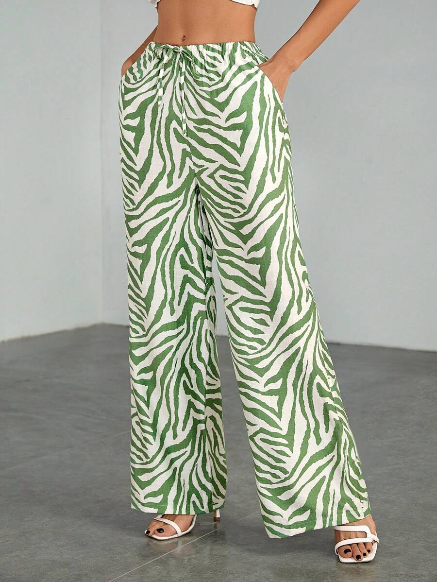 SHEIN Tall Zebra Print Low-Waist Loose Casual Wide-Leg Pants