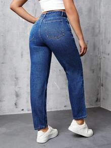 SHEIN PETITE Women's Rhinestone Embellished Pocket Skinny Jeans, For All Seasons - Blue - View 7