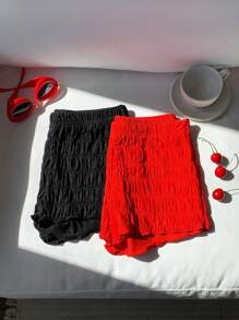 Comfortcana 2pcs/Set Summer Going Out  Western Music Festival Solid Color Textured Knit Ultra-Shorts - Multicolor - View 1