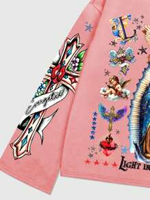 ROMWE MEN Goth 男士图案印花套头连帽衫，适合休闲穿着，春夏季