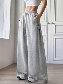 Flirla 2 paquetes de pantalones casuales anchos de cintura baja y de unicolor para mujer, versátiles, para primavera/verano 2025