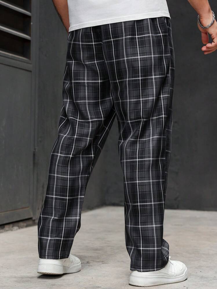 Manfinity Homme 大码男式休闲格子抽绳腰裤 - 彩色 - 查看 2