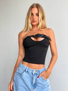 Aloruh Women's Sexy Silver Metal Decor Bustier Concert Women Rave Festival Women Summer Tops Summer - Multicolor - View 6