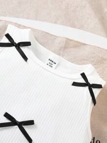 Conjunto de top sin mangas y pantalones negros abombados para niña bebé, decorado con lazos negros tridimensionales dulces y frescos, ideal para jugar a diario - Multicolor - Ver 7