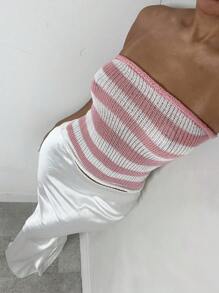 Glamine Women Striped Fitted Cropped Elegant Knit Sweater, Spring/Summer - Multicolor - View 1