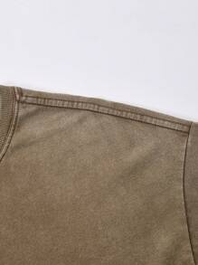 ROMWE MEN Street Life 2pcs Men Hip Hop Washed Skeleton Print T-Shirt And Shorts Set, Halloween - Brown - View 4