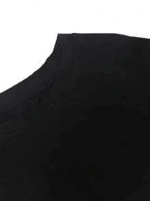 GymBeat 男士哑铃字母印花圆领短袖运动T恤，适合健身房穿着，舒适透气吸湿，男士压缩衣 - 黑色 - 查看 4