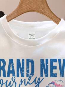SHEIN Leap Crew Teen Girls' Casual Loose Knit Ocean Animal & Shell Print Oversized T-Shirt, Suitable For Summer - White - View 3