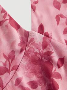 SHEIN MOD 大码花卉印花挂脖中长连衣裙 - 粉色 - 查看 3