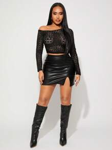 SHEIN SXY Czarny jednolity kolor seksowny asymetryczny jednoramienny wycięty dopasowany top, uniwersalny strój na dzień, wieczorne wyjście, randki, spotkania, imprezy, klubowanie, festiwal muzyczny - Czarne - Zobacz 7