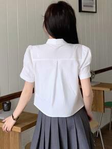 DAZY Của phụ nữ Màu thuần Bong bóng Tay áo Cà vạt Áo sơ mi - trắng - Xem 5