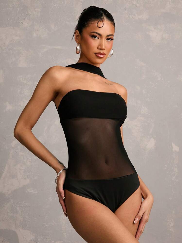 SHEIN BAE Body negro opaco con cuello halter y espalda descubierta para mujer, adecuado para festivales de música, fiestas, vacaciones, atuendos de festival, atuendos de vacaciones, ropa de verano para mujer, atuendos de festival para mujeres - Negro - Añade 3