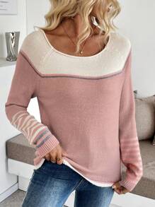 SHEIN LUNE European And American Style Blogger Chic Colorblock Loose Oversized Crew Neck Sweater Knit Pullover Fall Winter