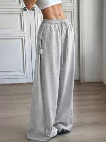Flirla 2 paquetes de pantalones casuales anchos de cintura baja y de unicolor para mujer, versátiles, para primavera/verano 2025