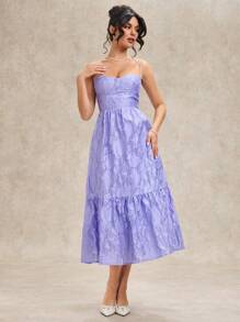 SHEIN BAE 女士紫色提花无袖甜美 V 领节日连衣裙 - 紫色 - 查看 6