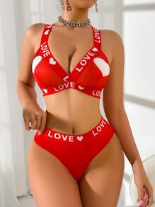 2 Pieces Set Milk Heart Printed Wireless Bras For Women - Red - View 5