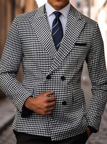 Manfinity Mode Blazer d'affaires casual à manches longues col châle à carreaux pour homme, pour l'automne - Noir et Blanc - Voir 1