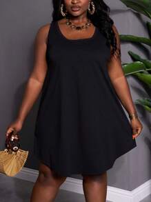 SHEIN CURVE+ Plus Size Women's Casual Loose Black Camisole Dress Boho Vacation