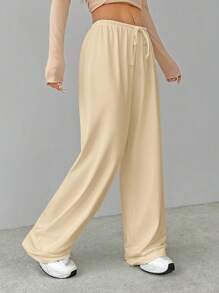 SHEIN Tall Soft White Knitted Home Baggy Pants, Loose Pants - Apricot - View 3