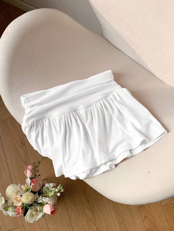 Comfortcana Women Solid Color Minimalist Design Skirt, Suitable For Summer White Ruffle Shorts