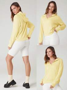 GLOWMODE Modal Silk Touch Oversized Long Sleeve Half-Zip Sweatshirt Valentine's Day - French Vanilla - View 7