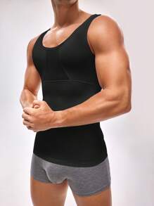 SHEIN Men's Solid Color Sleeveless Shaping Tank Top Slim Fit - Black - View 3