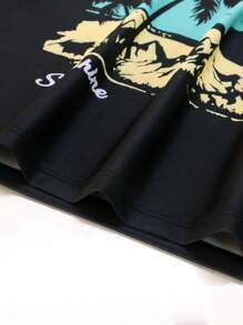 SHEIN Tween Boy Letter & Palm Tree Printed Raglan Sleeve Top And Swim Trunks Set, Suitable For Swimming Pool Or Beach - Multicolor - View 6