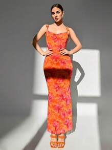 Aloruh Váy dài hở lưng dây mảnh cho nữ, thời trang tối giản phù hợp cho mùa hè - trái cam - Xem 2