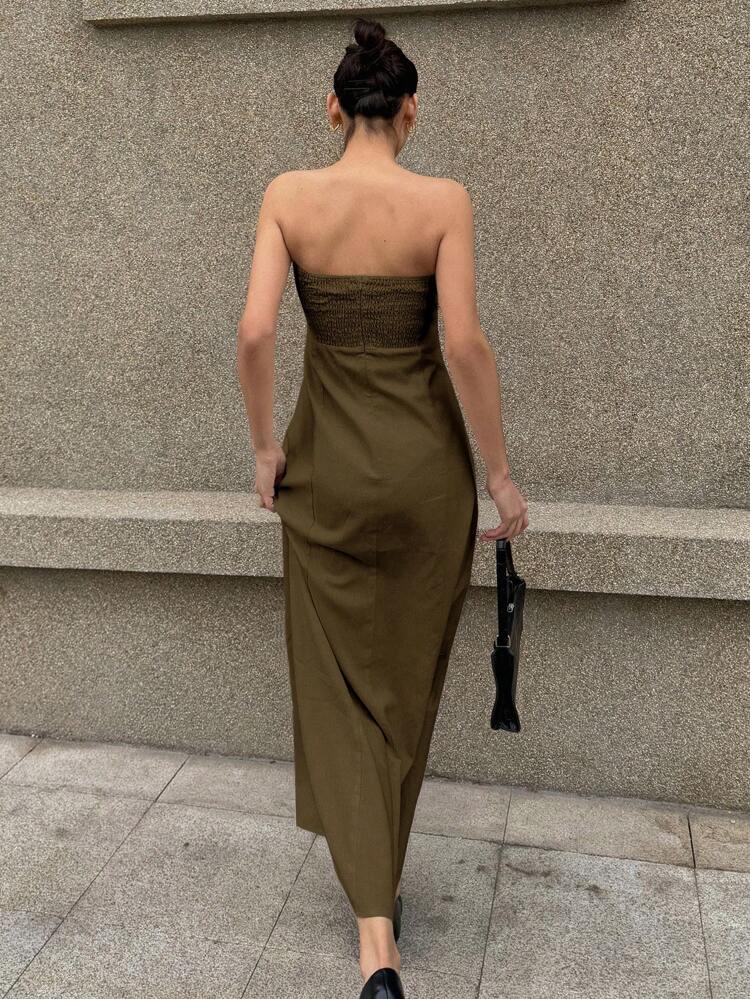 Long Sleeveless Solid Color Dress, Elegant Design Suitable For Vacation, Spring And Summer Sundress Linen Maxi Dress