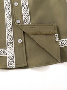 男童传统风格短袖衬衫，年轻男孩休闲复古印花衬衫服装 - 軍綠色 - 查看 8