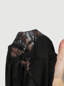 SHEIN MOD Bộ đồ liền thân ren chắp vá dây xích kim loại màu đen, cỡ lớn - màu đen - Xem 5