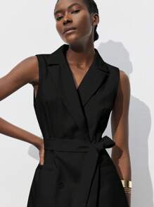 Maija 女士春夏新款腰带都市现代日常休闲短款连衣裙，适合外出、节日派对、约会、婚礼、音乐节等场合，复古90年代波西米亚风女装 - 黑色 - 查看 5