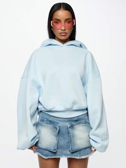 SUMWON WOMEN Oversized Cropped Hoodie Sweatshirt Winter Casual Streetwear Drop Shoulder Baggy Pullover Athletic Workout Loungewear Contemporary Fashion Statement Piece