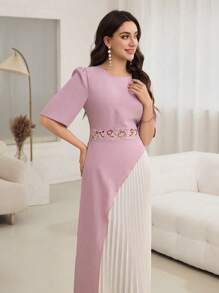 Modelyn Rochie cu mânecă scurtă, brodata cu tiv pliat - Multicolor - Vizualizare 6
