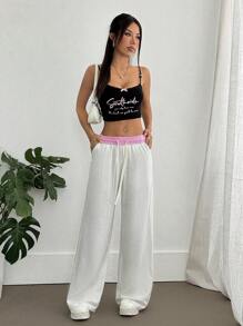 Flirla 女士休闲低腰抽绳简约户外长裤 - 白色 - 查看 6