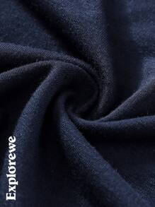 Tween Boy 户外运动时尚字母印花靛蓝圆领短袖 T 恤，夏季