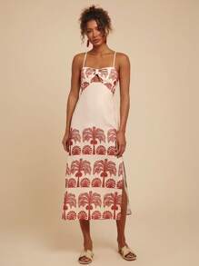 Travachic Váy ngủ in họa tiết nhiệt đới cho kỳ nghỉ thường ngày, trang phục mùa hè cho phụ nữ, trang phục phụ nữ đi nghỉ nhiệt đới, mùa hè, trang phục nghỉ mát cho phụ nữ, váy mùa hè cho phụ nữ - Màu be - Xem 3