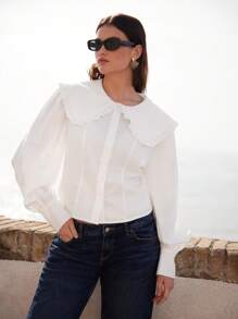 Maija Plus Size Women's Cute Short Shirt With Doll Collar