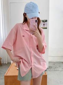 DAZY Women's Summer Oversized Bowknot Printed Drop Shoulder Casual Shirt,Short Sleeve Tops - Pink - View 8