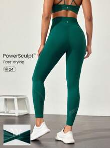 GLOWMODE 24" Powersculpt™ Flattering Butt Seam Reflective Hem Leggings High Impact Workout Running Training Gym - Dark Green - View 1