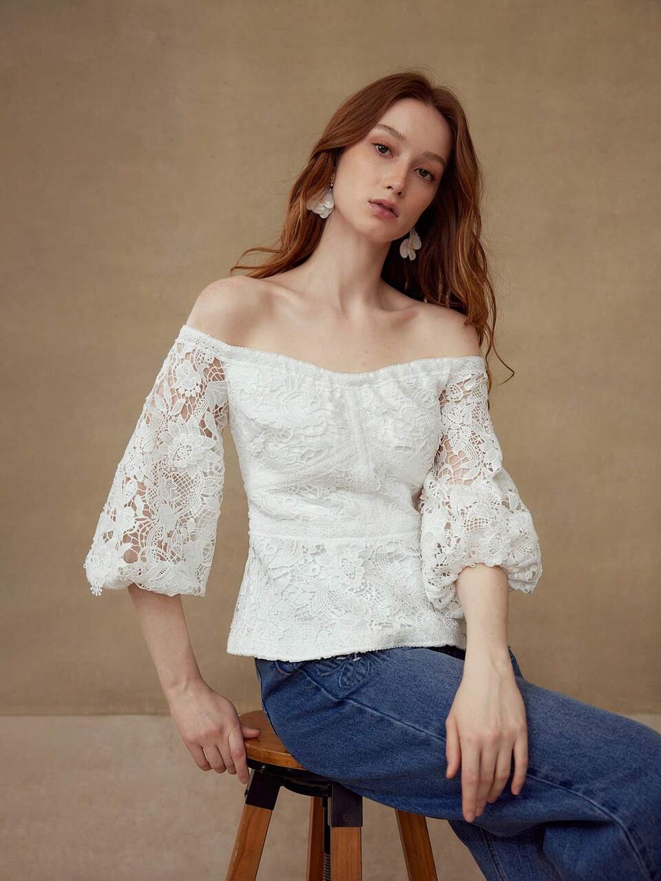 GUIPURE LACE OFF SHOULDER BLOUSE