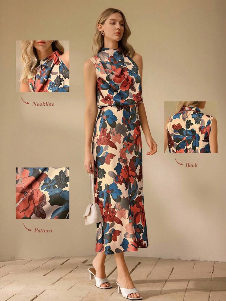 SHEIN Clasi Women's Elegant Floral Midi Dress - Multicolor - View 3