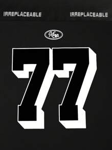 Manfinity Campus Court 男士休闲字母与数字印花短袖 T 恤，夏季，男士球衣，男士足球球衣 - 黑色 - 查看 7