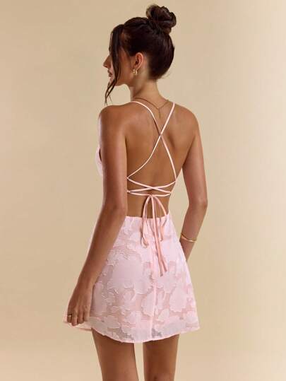 SHEIN BAE Pink Figure-Hugging Ruffled Off-Shoulder Lace Trim A-Line Supershort Mini Dress For Women, Spring/Summer,Pastel Dresses For Women,Backless Dress Vacation Outfits Women,Valentine's Day,Valentine Outfits For Women