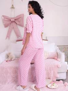 SweetSlumber Conjunto de pijama a rayas con volantes y lazo para mujer