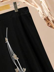 Lacomfia Plus Size Casual Butterfly Print Skirt - Black - View 4