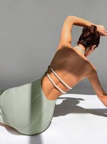 Aloruh Simple Fashionable Backless Summer Dress - Green - View 1